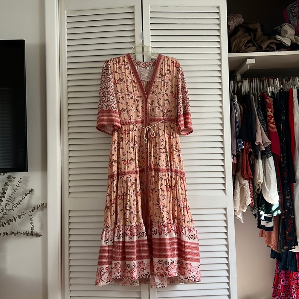 Shop Zoco Pink Spring Floral Midi Dress